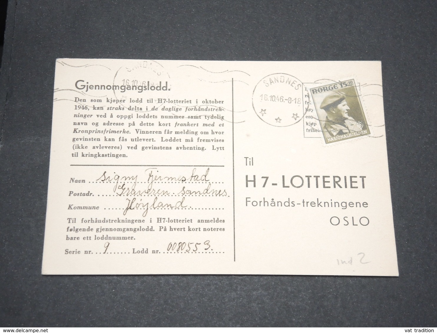 NORVÈGE - Carte De Correspondance De Sandnes Pour Oslo En 1946 -  L 13800 - Lettres & Documents