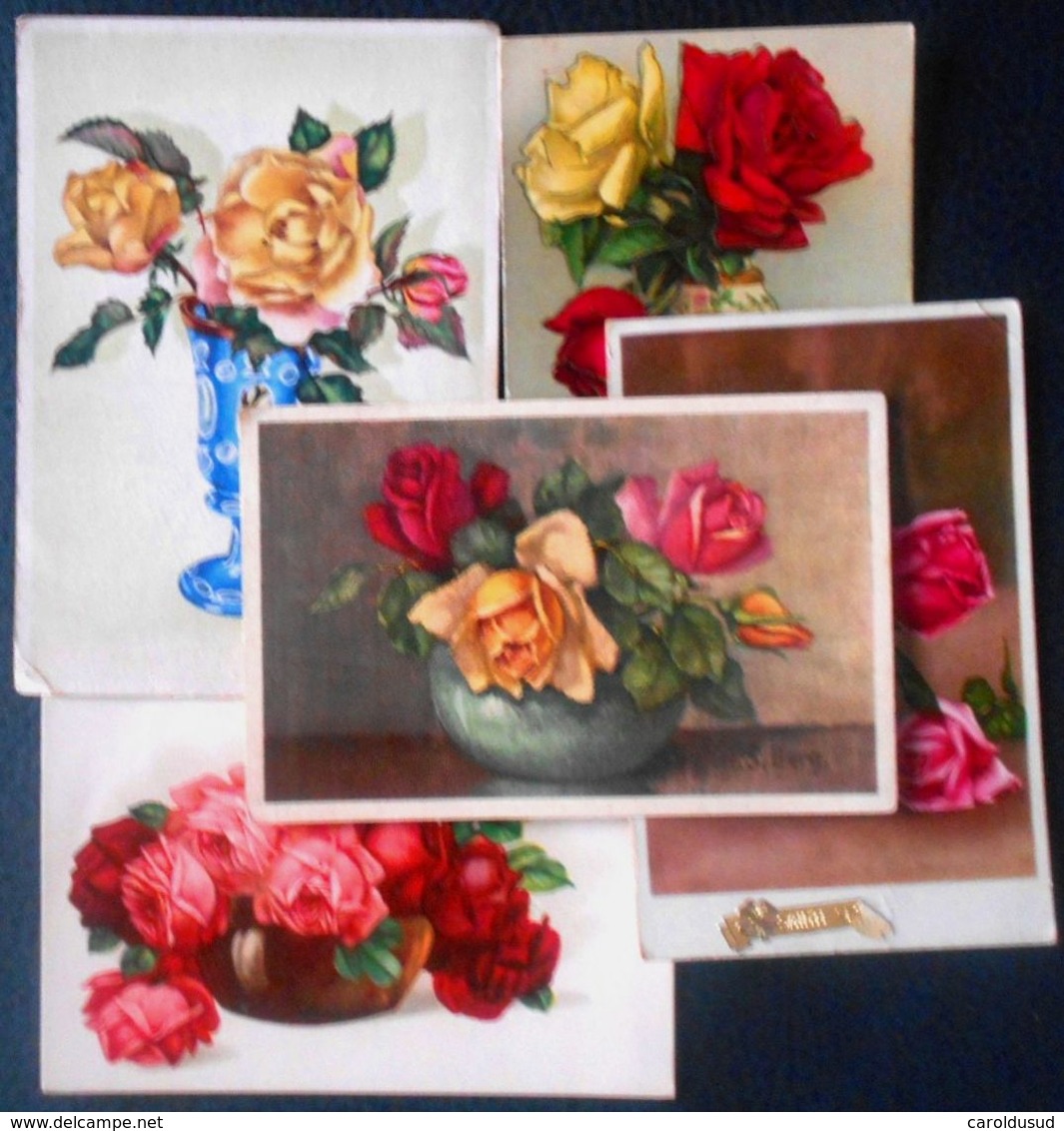 Cp Lot 5x LITHO  ILLUSTRATEUR Divers Berg ROSES ROSE DANS VASE ART NOUVEAU  Deco - Colecciones Y Lotes