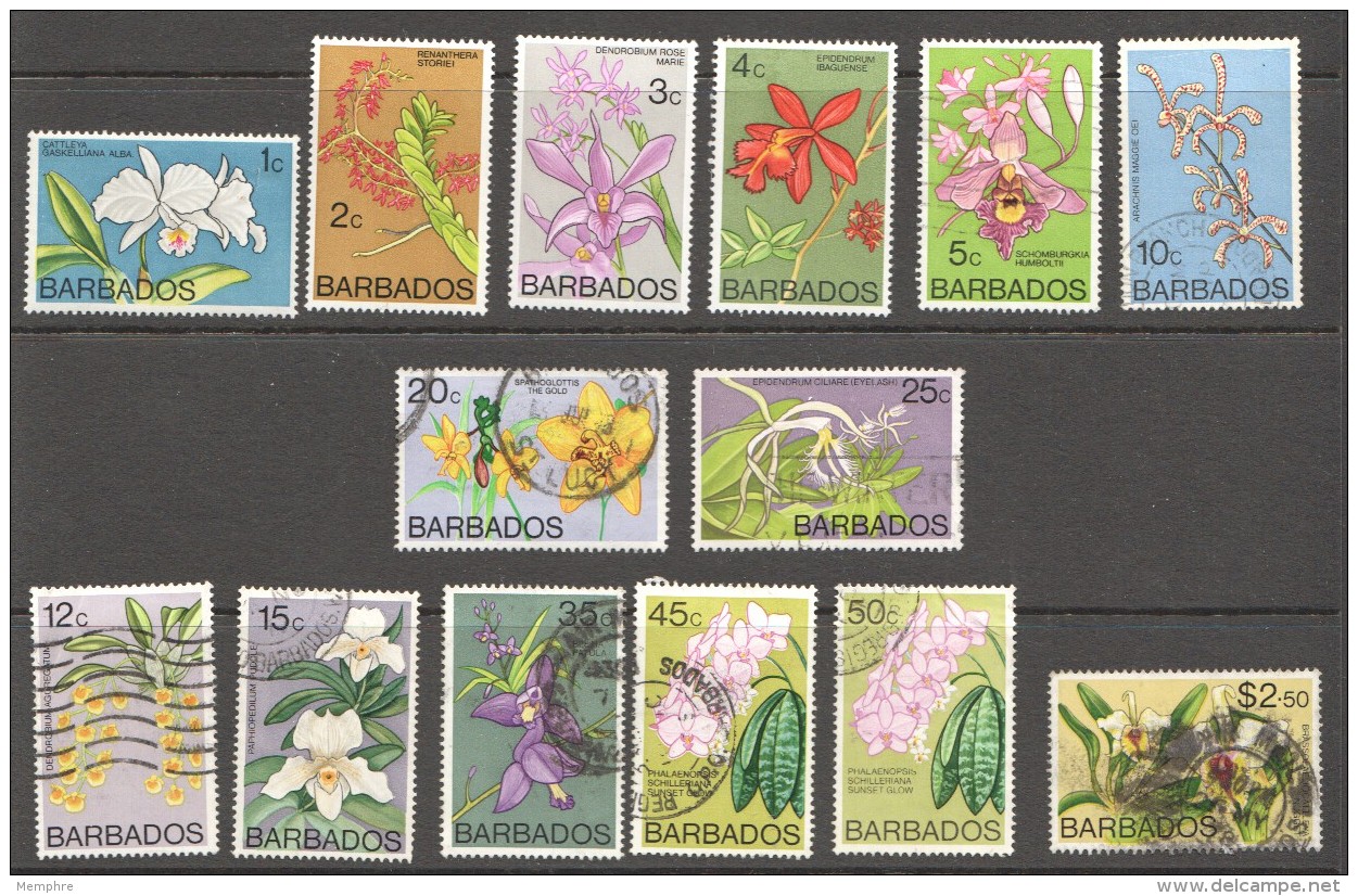 BARBADOS  1974  Orchids Definitives  14 Values 1 To 4cent Are UM (MNH) Others Used - Barbados (1966-...)