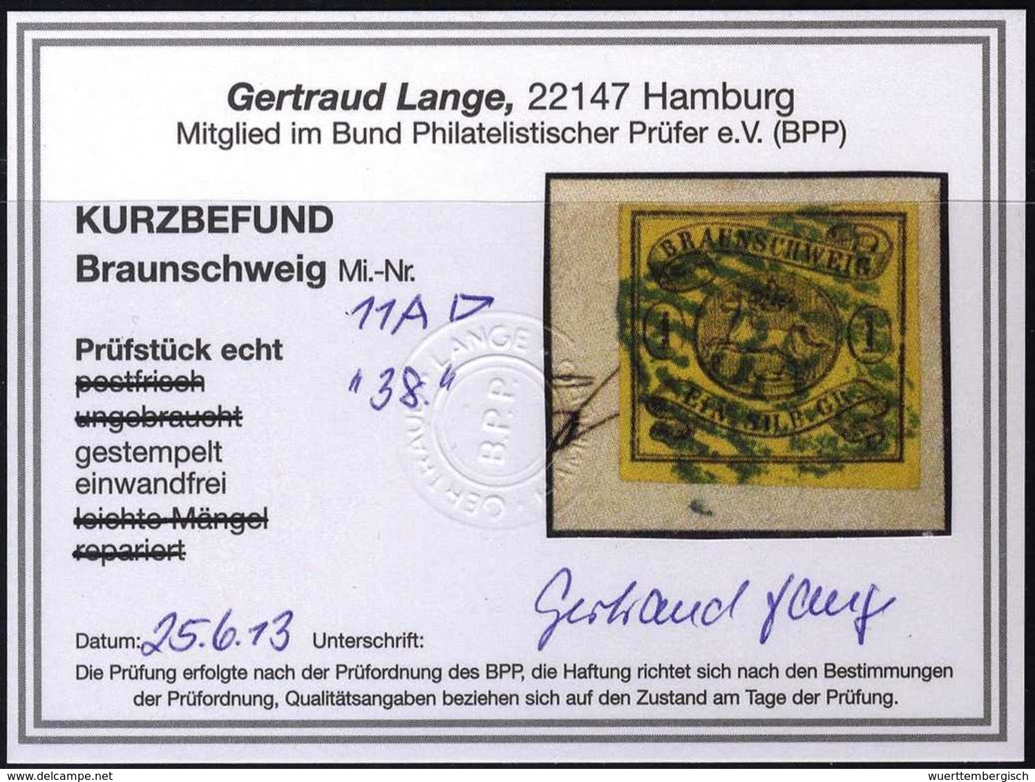 Briefst. 1 Sgr., Besonders Schönes Luxus-Bfstk. Mit Leuchtend Blauem Stempel "38" SCHOEPPENSTEDT, Befund Lange BPP.<br/> - Autres & Non Classés