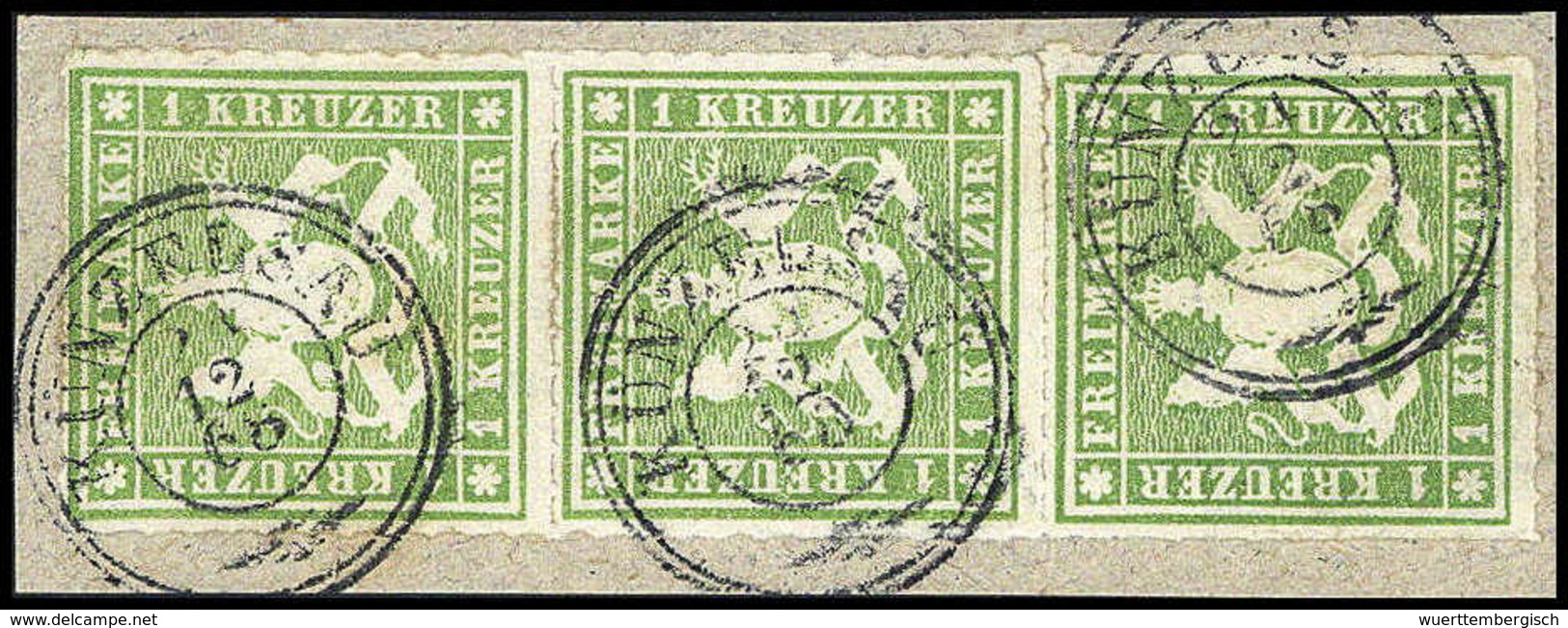 Briefst. 1 Kr., Senkr. Luxus-Dreierstreifen Auf Bfstk., Klare K3 KÜNZELSAU, Sign. Drahn, Pfenninger.<br/><b>Katalogpreis - Sonstige & Ohne Zuordnung