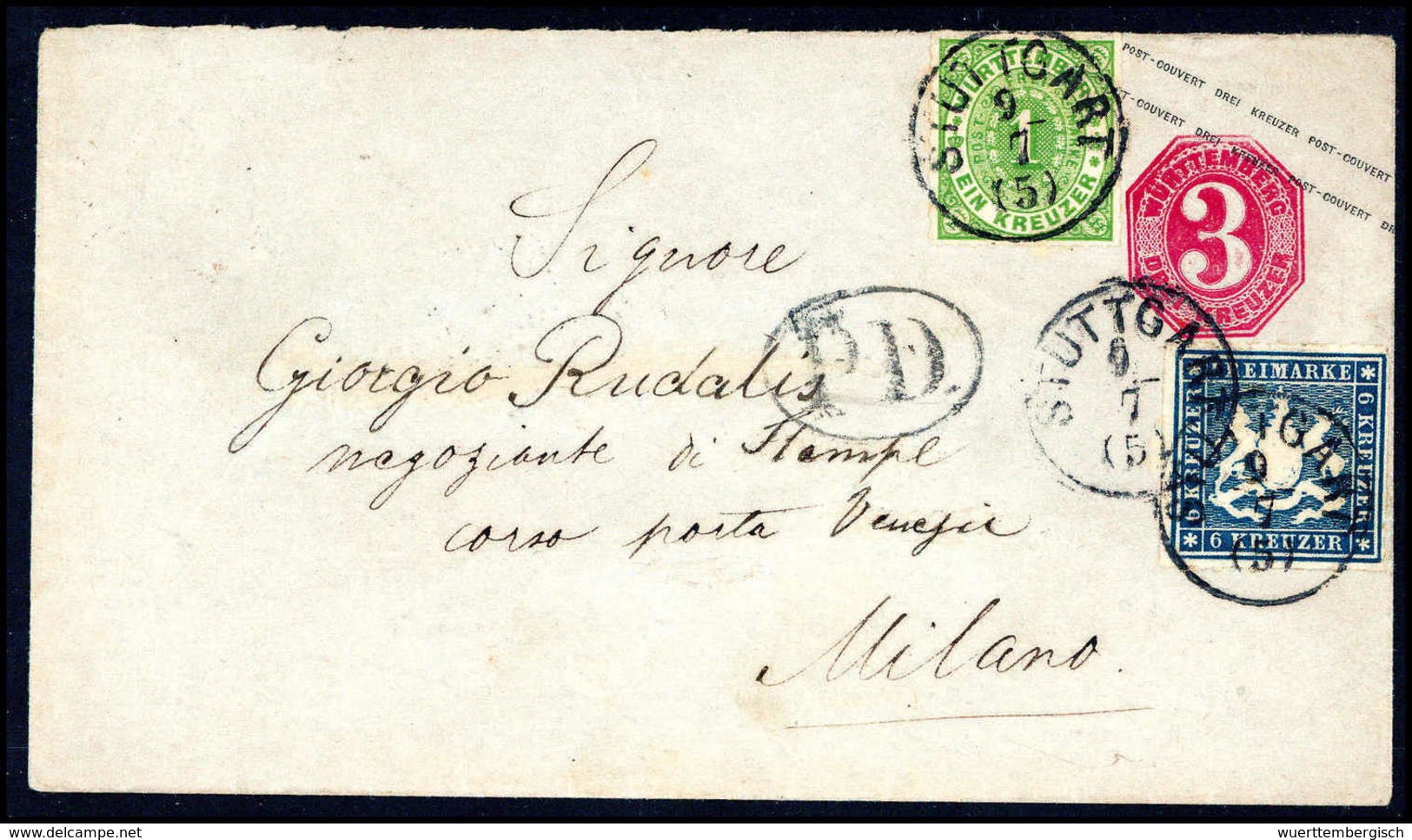 Beleg 6 Kr. Dunkelblau, Seltene Farbe, Mischfrankatur Mit Ausgabe 1869, 1 Kr. Grün Auf Ganzsachenumschlag 3 Kr. Karminro - Other & Unclassified