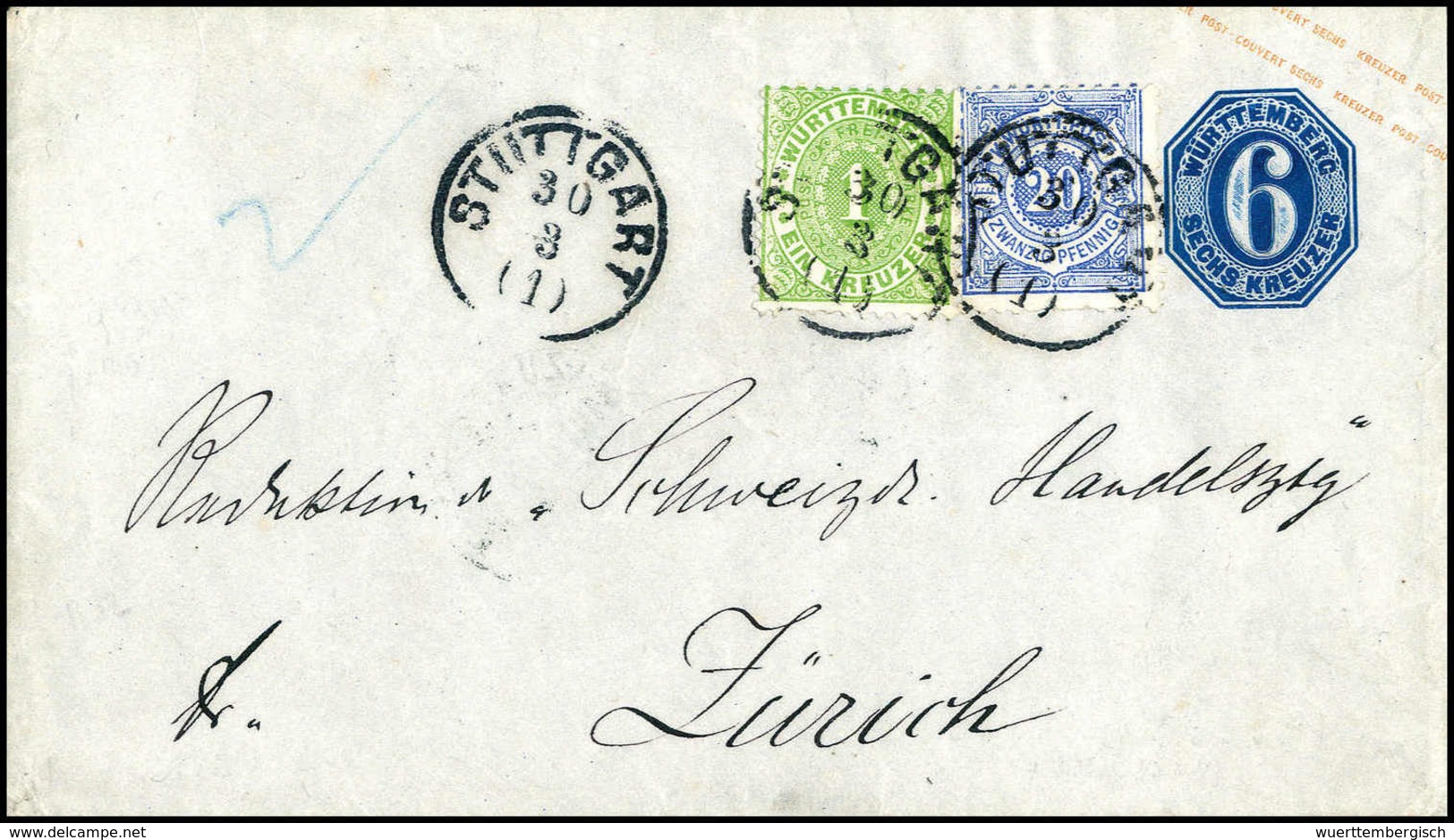 Beleg Währungs-Mischfrankatur Mit Vorverwendeter 20 Pfg.-Marke: 1 Kr., Mischfrankatur Mit Ausgabe 1875, 20 Pfg. Ultramar - Autres & Non Classés