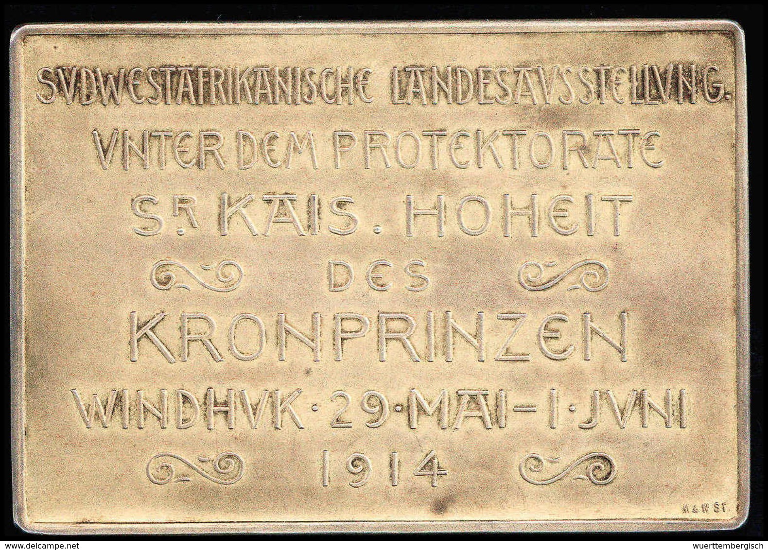 1914, Ehrenpreis-Medaille Zur Südwestafrikanischen Landesausstellung, Windhuk 1914, Messing, 70 : 100 Mm Mit Doppelseiti - Autres & Non Classés