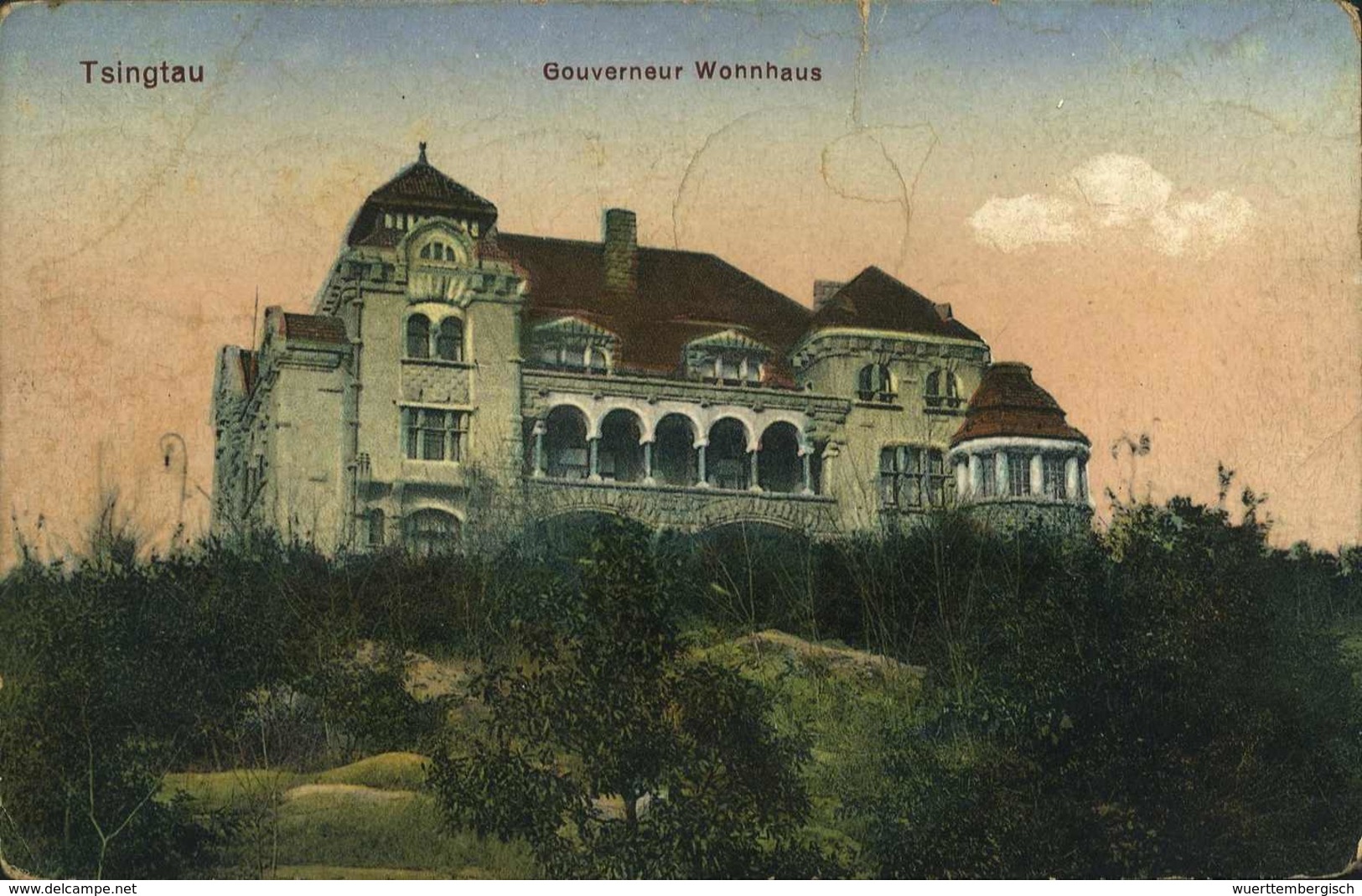 Beleg (1905), Tsingtau, "Gouverneur Wohnhaus", Farbige Foto-AK (Marke Fehlt). - Autres & Non Classés