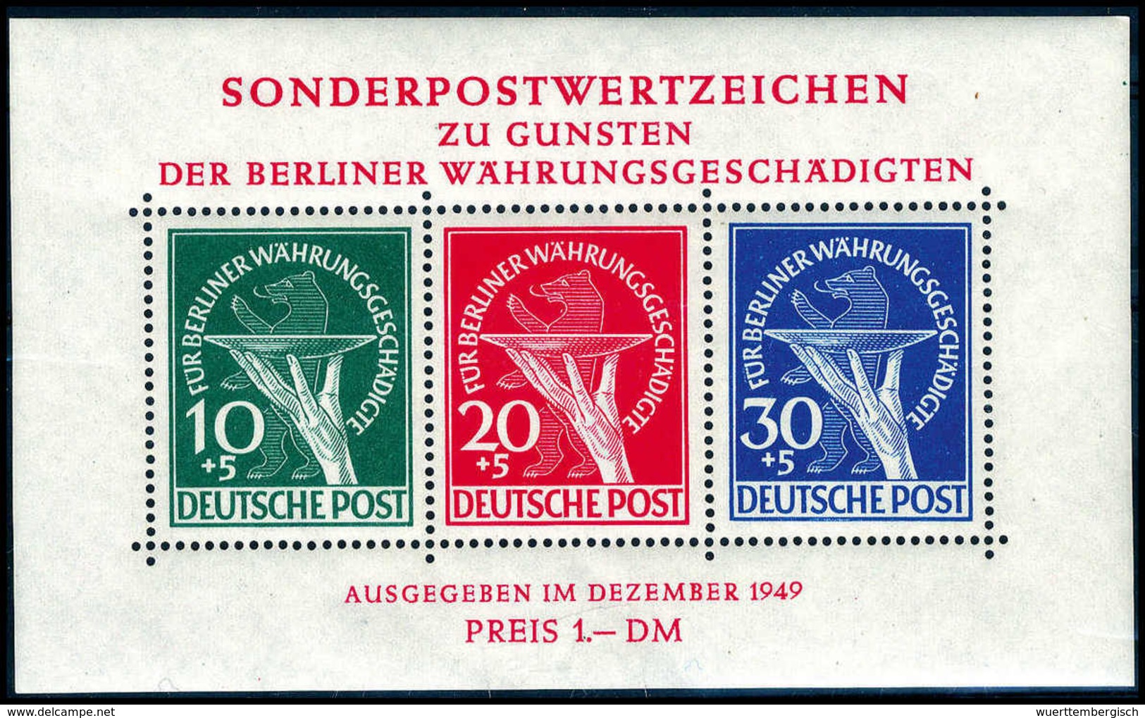 ** Währungsgeschädigten-Block, Plf. I, Postfr. (leichte Gummibüge), Sign. Schlegel BPP.<br/><b>Katalogpreis: 2.000,-</b> - Sonstige & Ohne Zuordnung