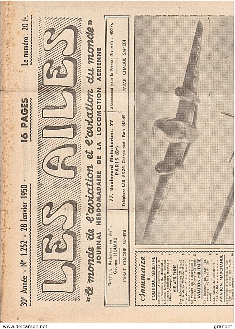 LES AILES - AVIATION - N° 1252 - 1950. - Avion