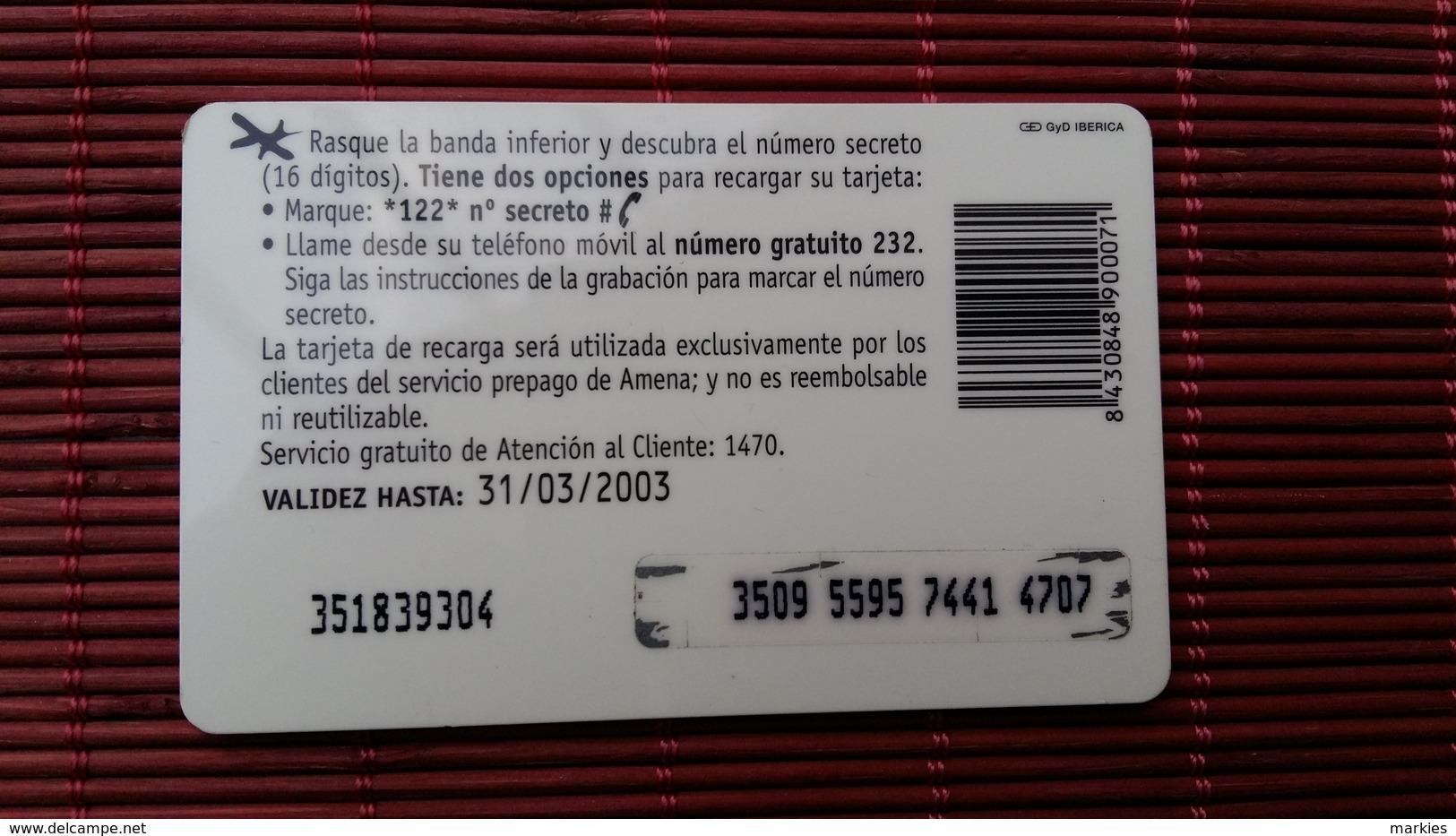 Prepaidcard Spain Amena Auna  Used 2 Scans - Amena - Retevision