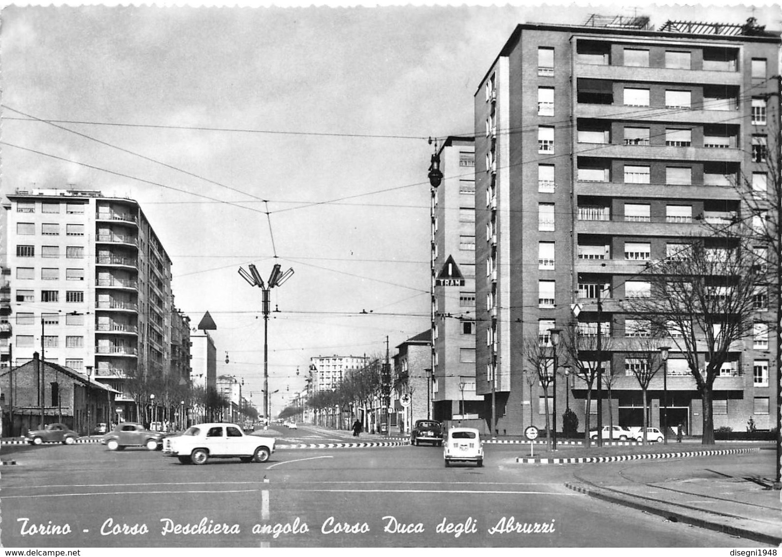 07304 "TORINO - C.SO PESCHIERA ANG. C.SO DUCA D. ABRUZZI - SACAT"  AUTO ANNI '50. CART. ORIG. NON SPED. - Multi-vues, Vues Panoramiques