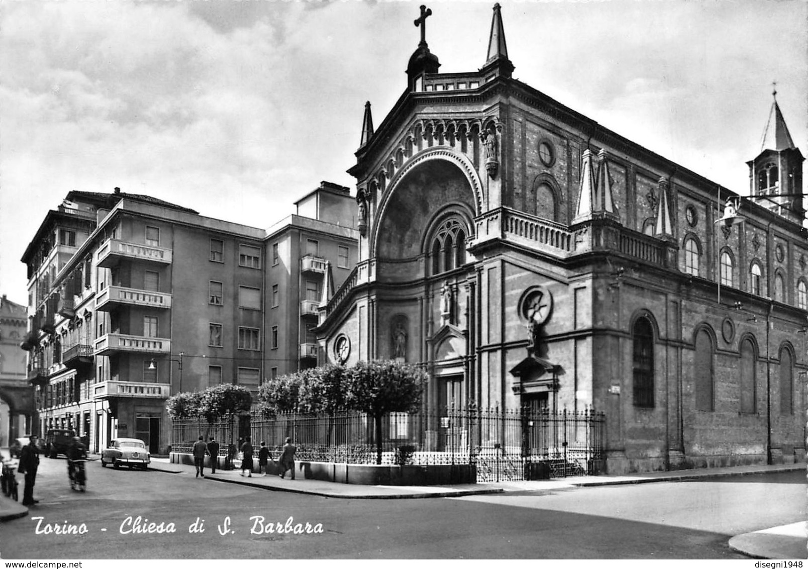 07306 "TORINO - CHIESA DI SANTA BARBARA  - SACAT" ANIMATA. AUTO ANNI '50. CART. ORIG. NON SPED. - Multi-vues, Vues Panoramiques