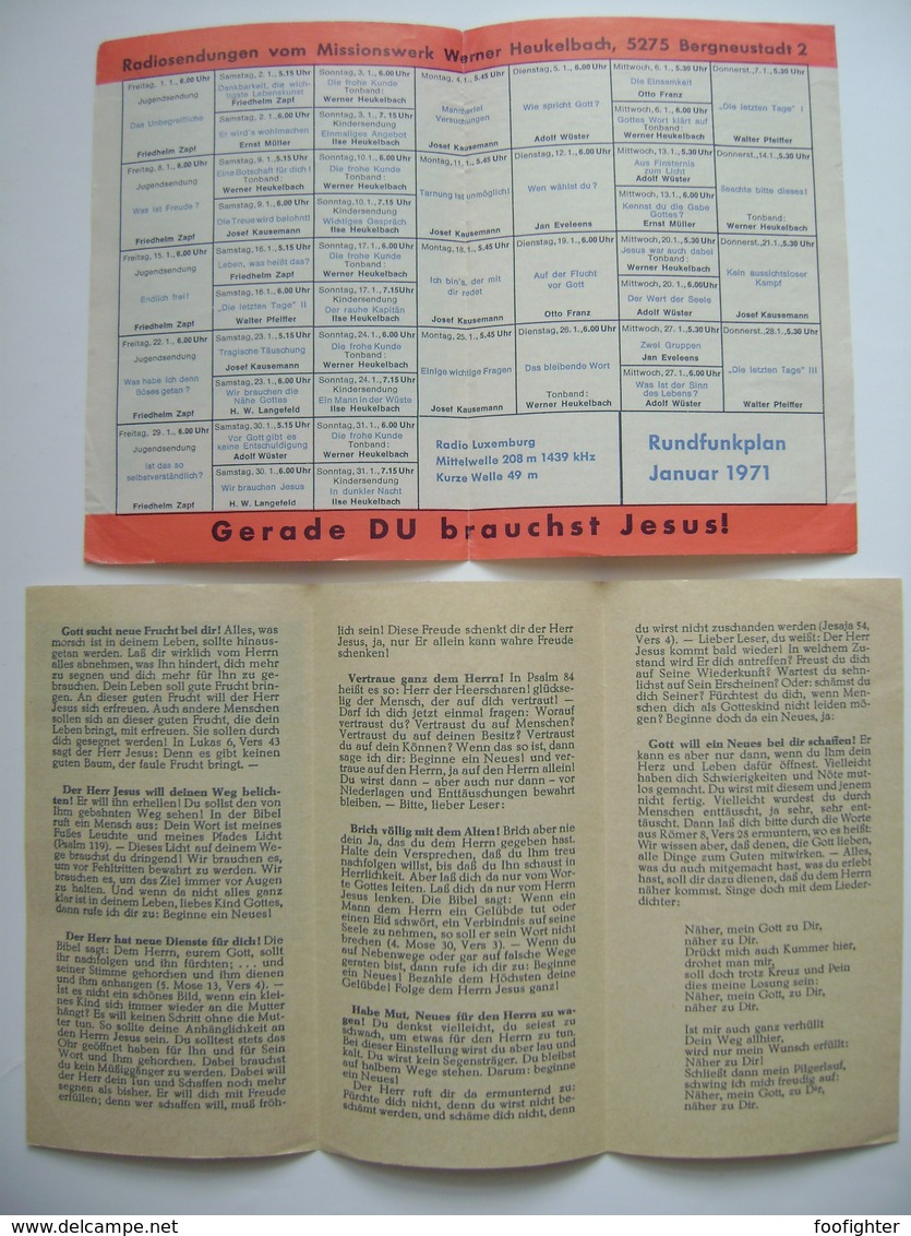 Höre über RADIO LUXEMBURG - Winke Für Kinder Gottes - Rundfunkplan Januar 1971, Missionwerk - Sonstige & Ohne Zuordnung