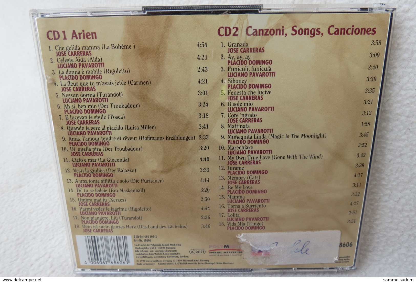 2 CDs "Best Of Domingo Pavarotti Carreras" Arien & Songs - Opera