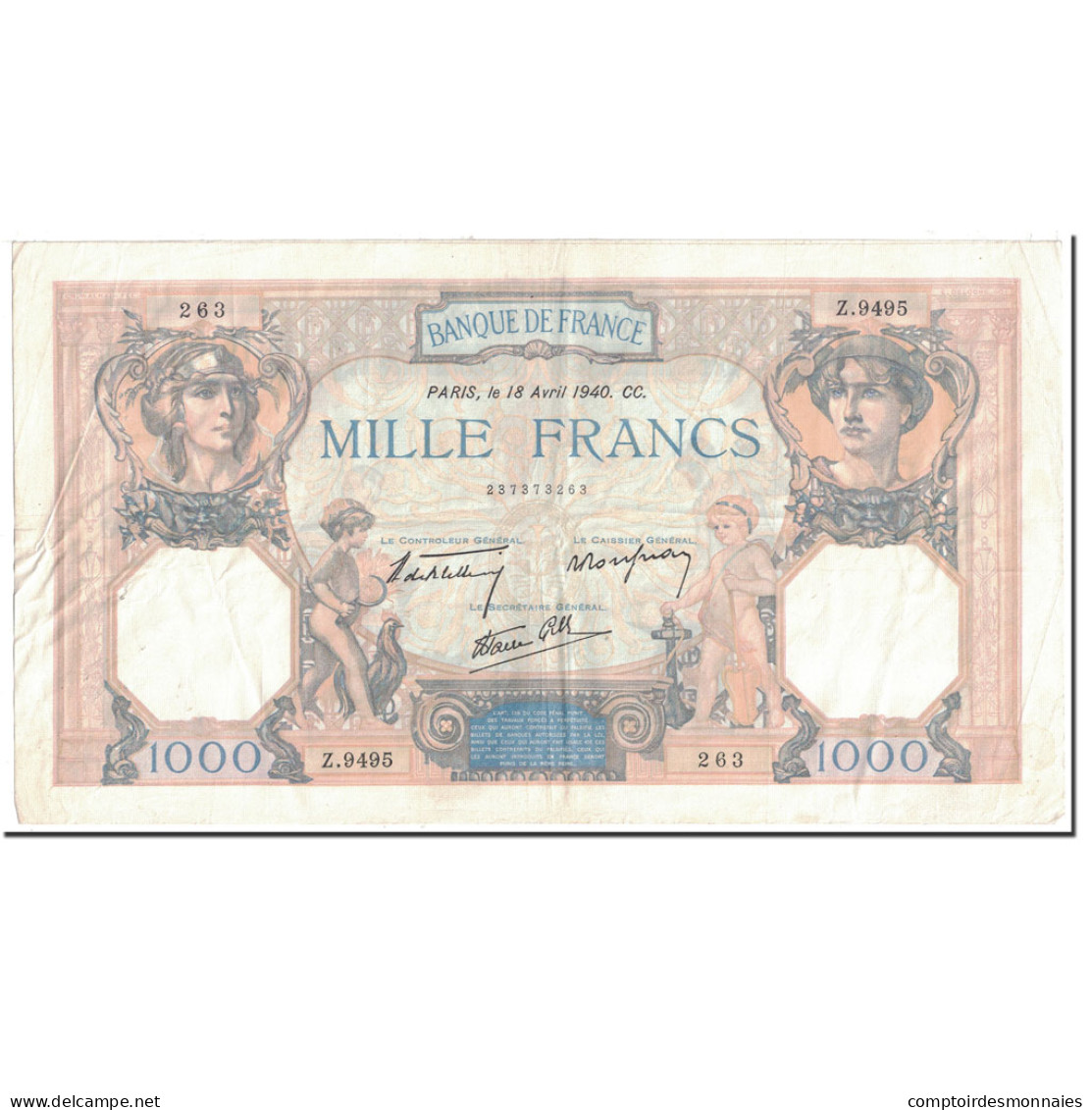 France, 1000 Francs, 1 000 F 1927-1940 ''Cérès Et Mercure'', 1940, 1940-04-18 - 1 000 F 1927-1940 ''Cérès Et Mercure''