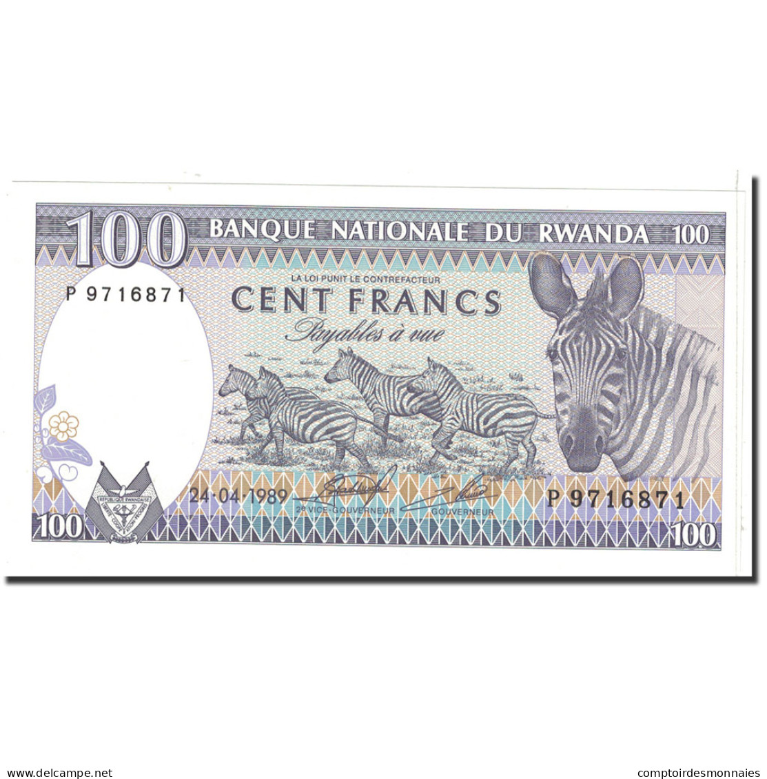 Billet, Rwanda, 100 Francs, 1989, 1989-04-24, KM:19, NEUF - Rwanda