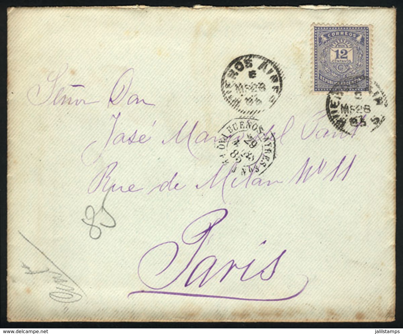 335 ARGENTINA: Cover Franked By GJ.63, Sent From Buenos Aires To Paris On 28/MAR/1885, E - Sonstige & Ohne Zuordnung
