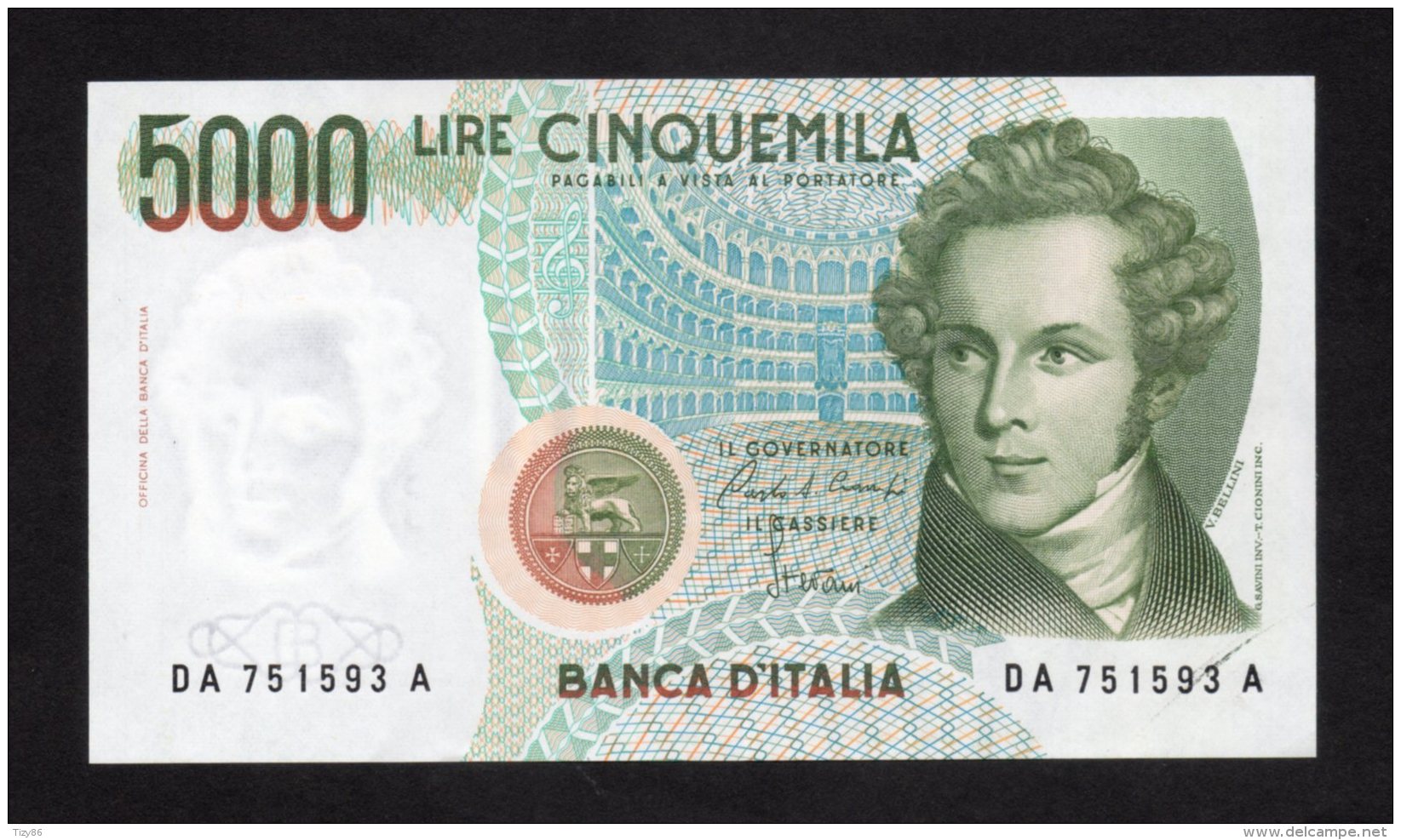 Banconota Italia 5000 Lire Bellini 1985 (quasi FDS/UNC) - 5.000 Lire