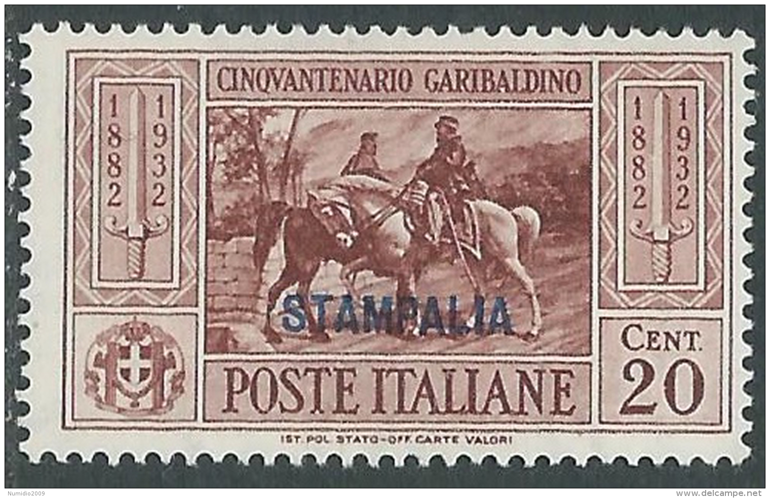 1932 EGEO STAMPALIA GARIBALDI 20 CENT MH * - I39-9 - Aegean (Stampalia)