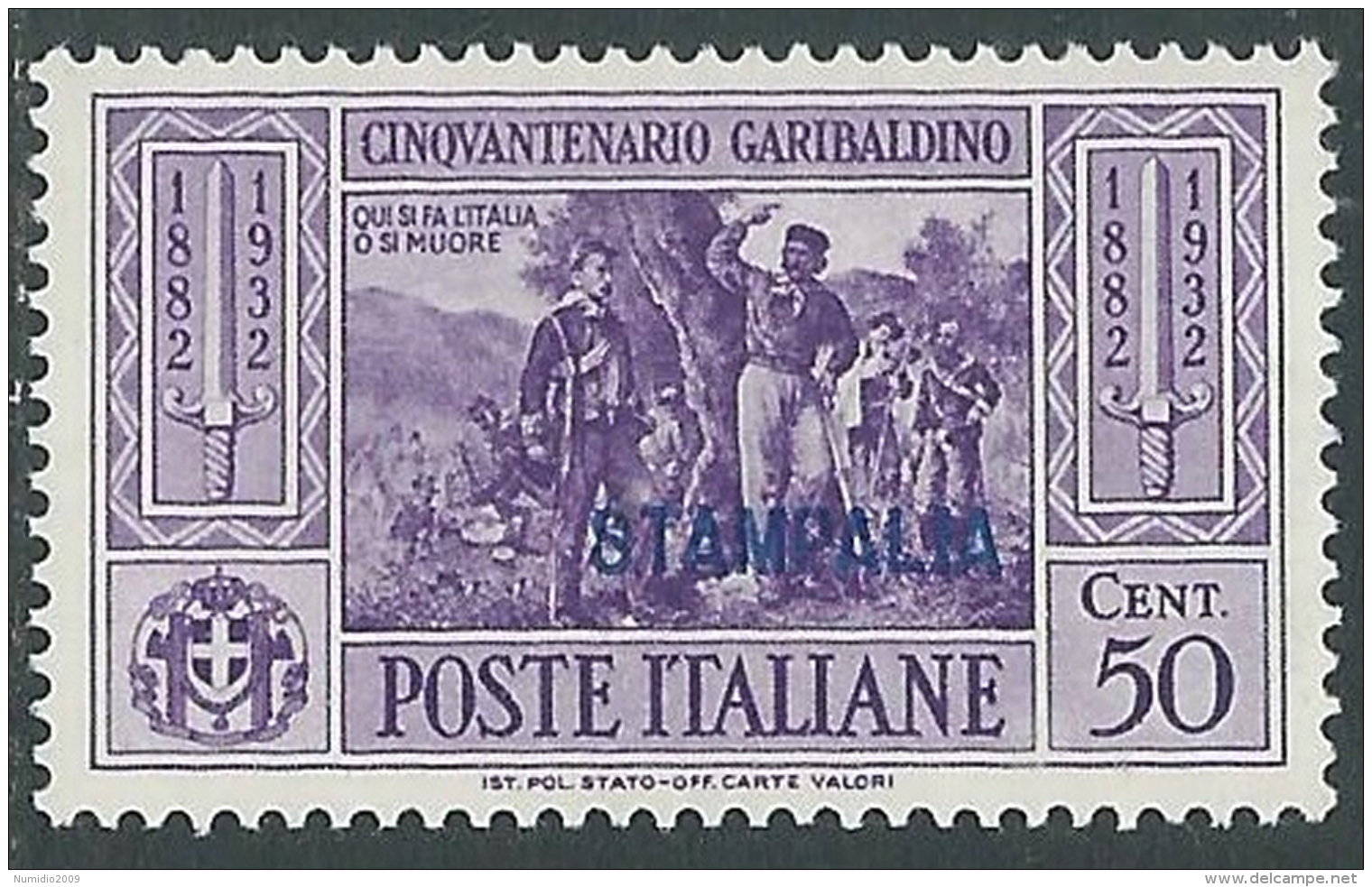 1932 EGEO STAMPALIA GARIBALDI 50 CENT MH * - I39-9 - Aegean (Stampalia)