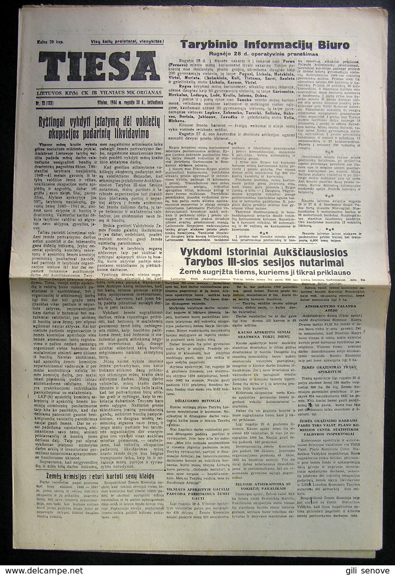 1944.09.30 Lithuania WW II Newspaper/ Tiesa No. 72 - Autres & Non Classés