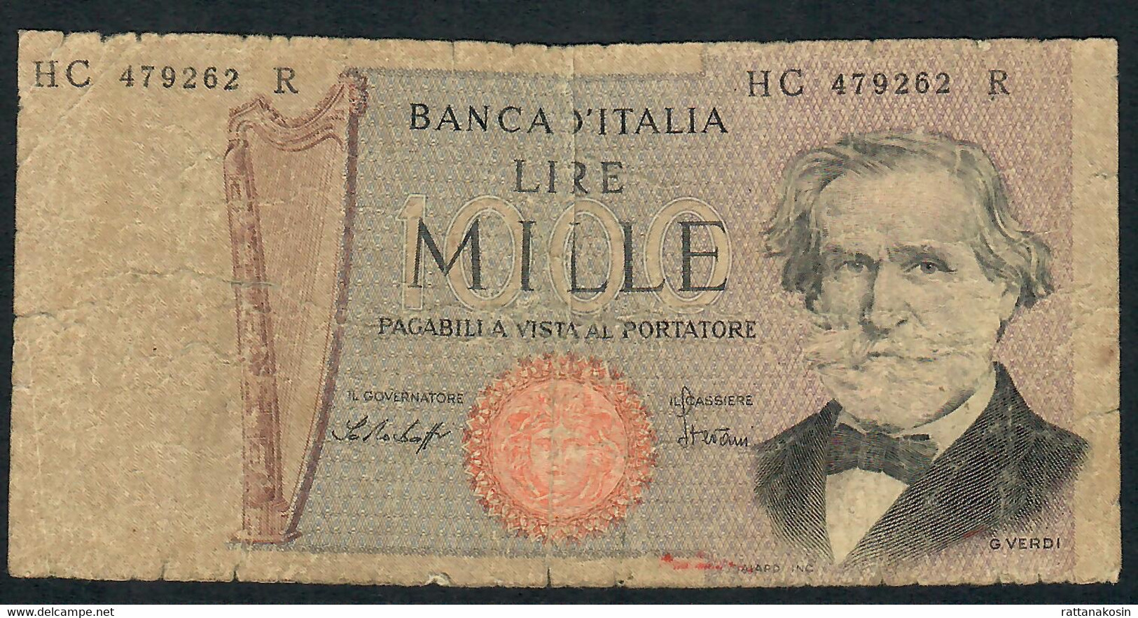 ITALY P101e 1000 LIRE  26.2.1969 #HC/R     VG - 1000 Lire