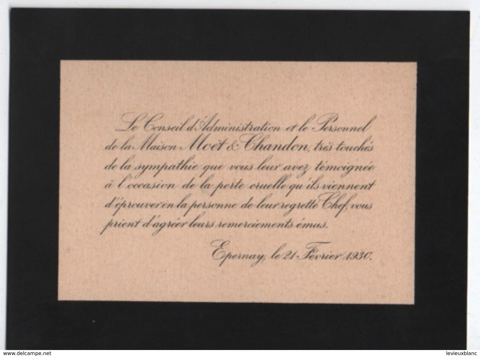 Carton De Remerciements Pour Condoléance / Comte Jean-Rémy CHANDON-MOËT/Champagne/Epernay/1930                    FPD113 - Obituary Notices