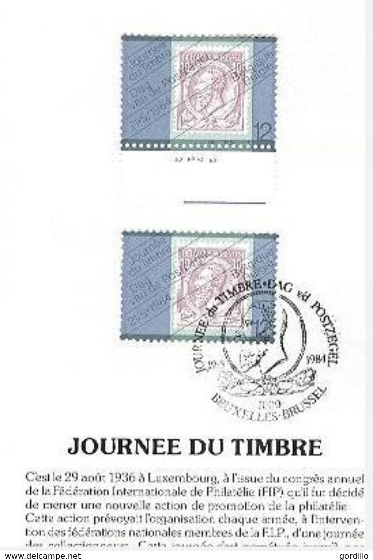 FDC Sur Feuillet Poste Belge 1 Timbre MNH Collé Sur Bande 1 ObL. 1er Jour Journée Du Timbre. - 1991-2000