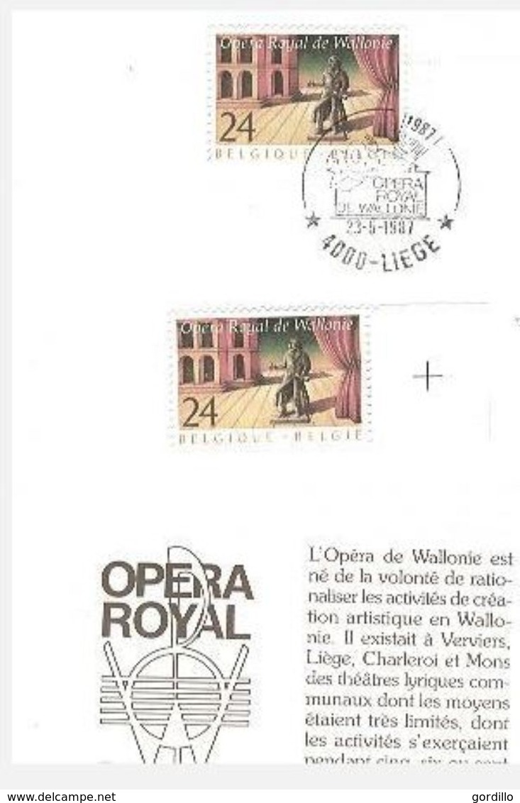 FDC Sur Feuillet Poste Belge Opéra De Wallonie Liège. Un Timbre MNH Collé Sur Bande + 1 Oblitéré 1er Jour. - 1991-2000