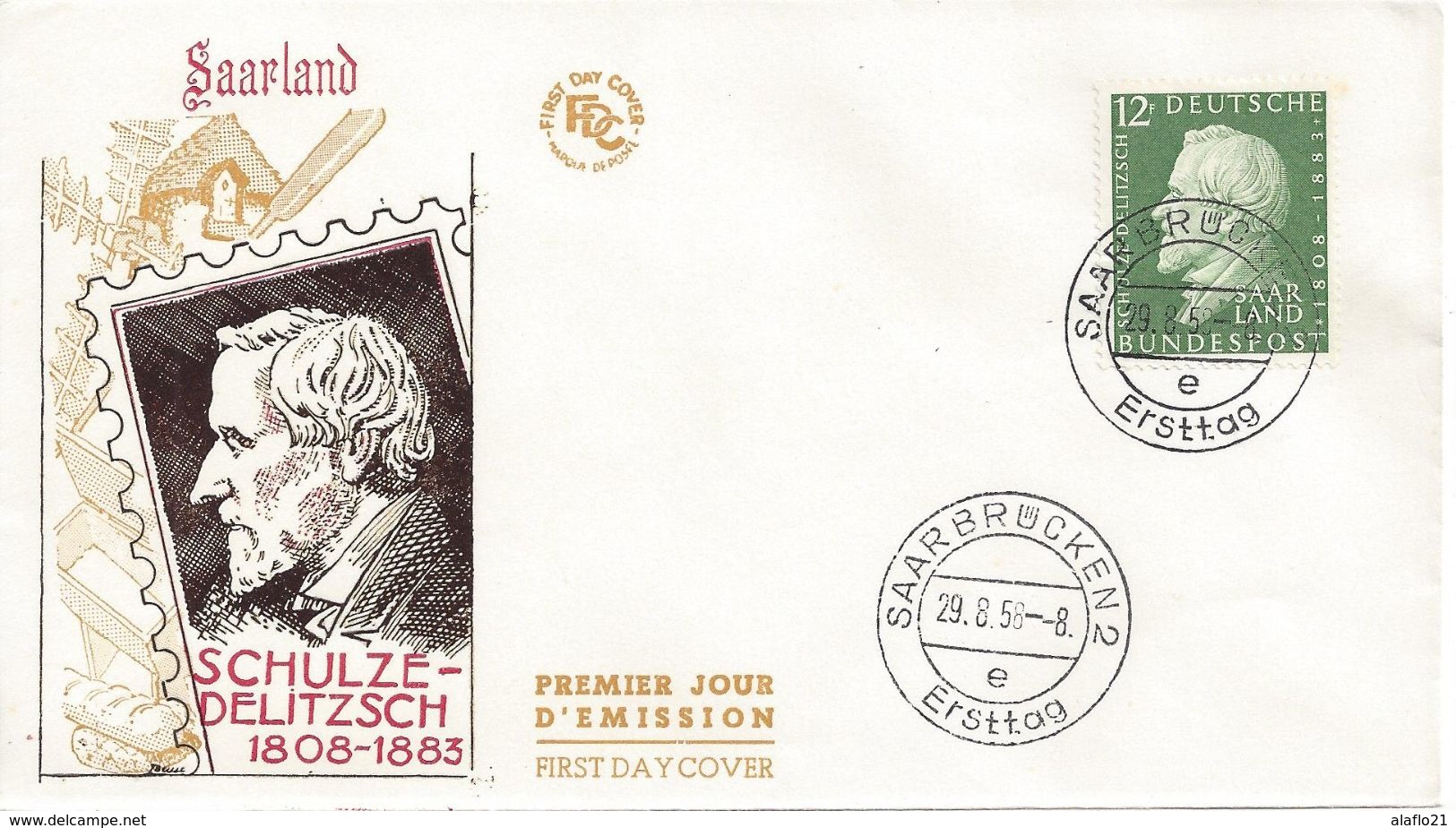 SARRE - ENVELOPPE 1er Jour - SCHULZE DELITZSCH - N° 420 - Année 1958 - FDC