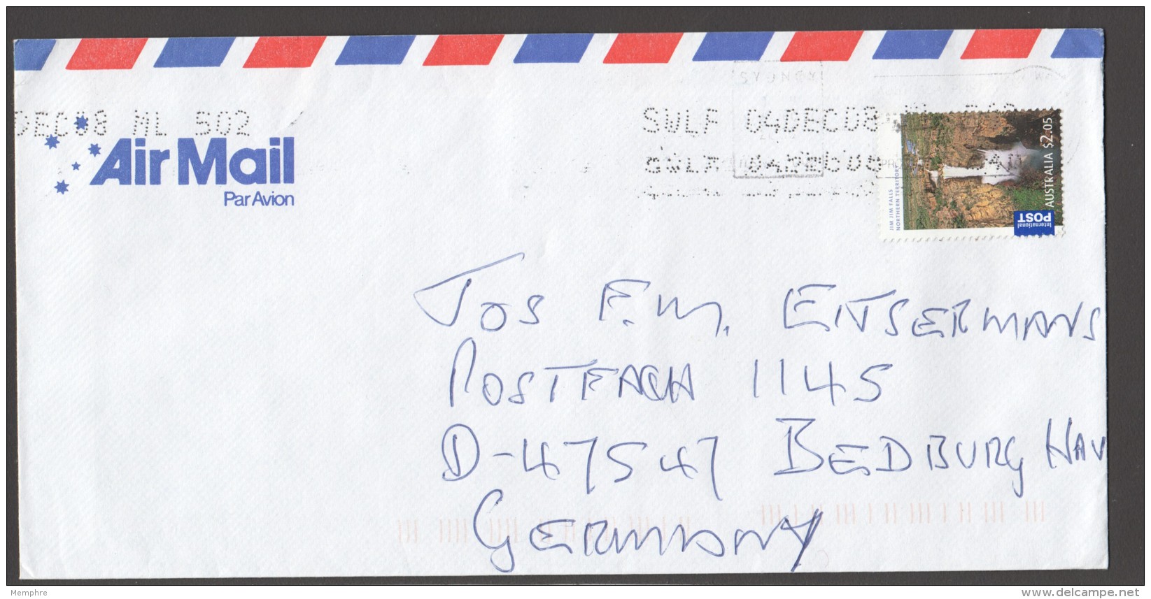 International Post Jim Jim Falls $2.05  On Letter To Germany - Lettres & Documents