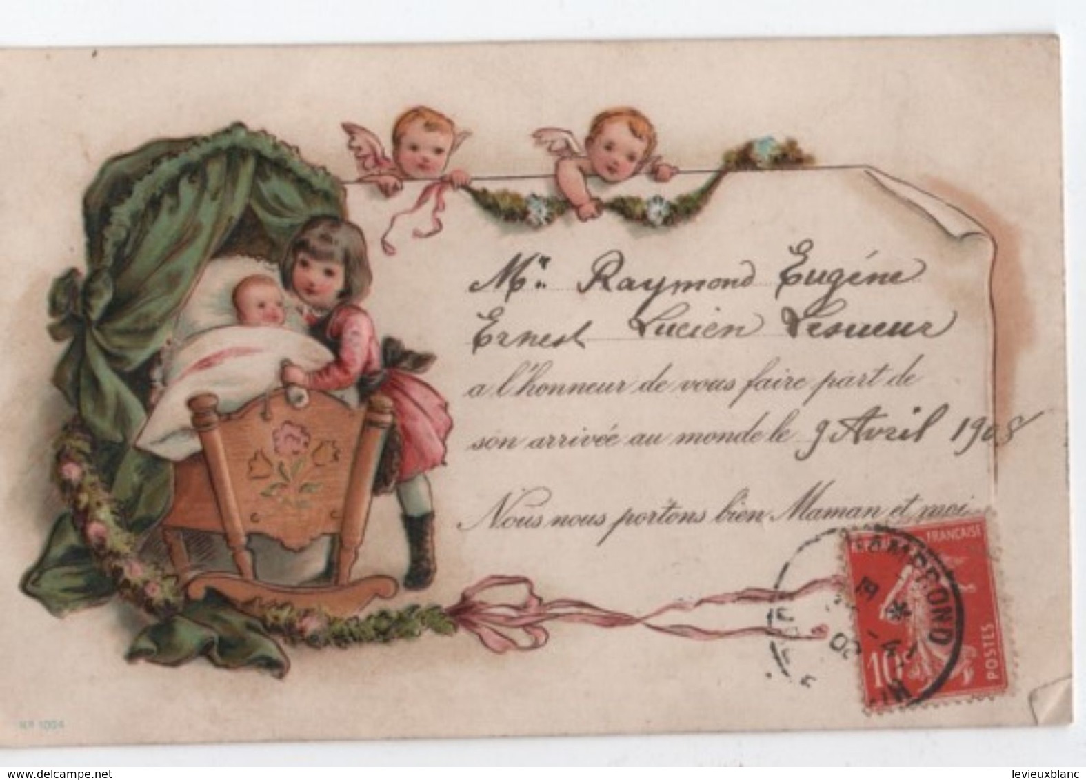 Carte Postale /Faire-part De Naissance / Raymond LESUEUR/ Riguel/Marolles/E & L //1908            FPN10 - Geboorte & Doop