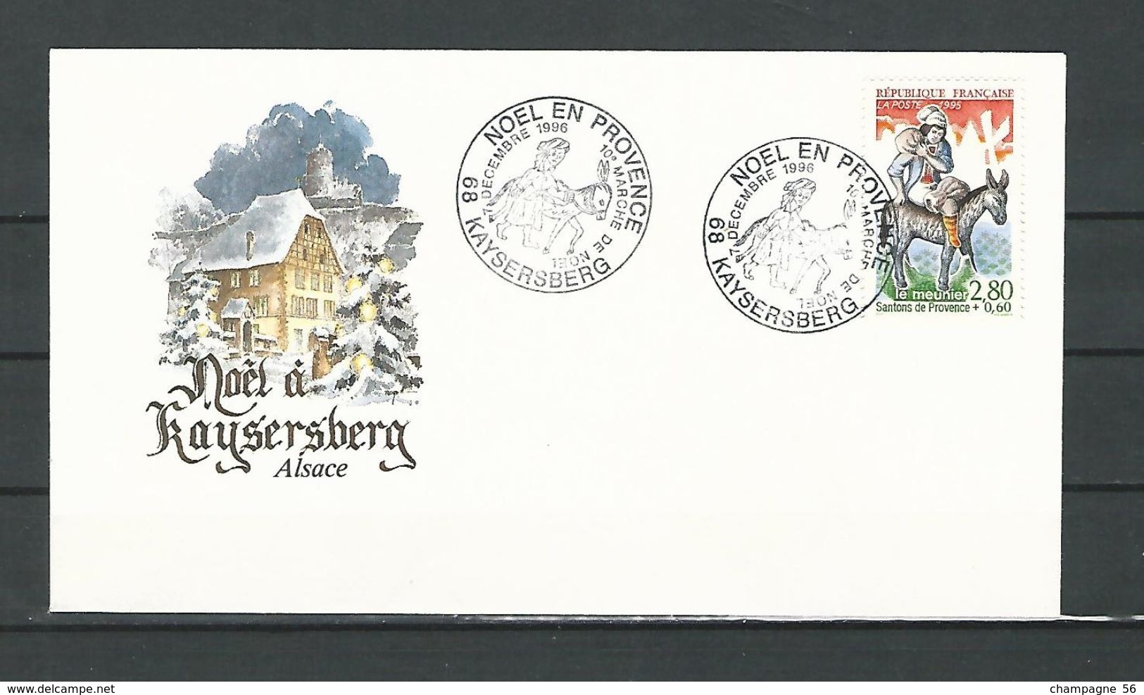 VARIÉTÉS FRANCE ALSACE Noël à KAYSERSBERG 6 enveloppe 1991 /1992 /1993  /1994 /1995 /1996 /  noël oblitérés