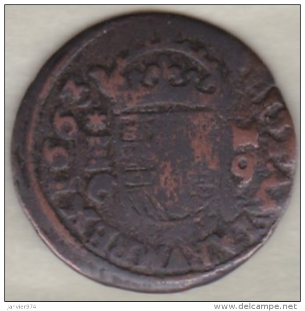 Espagne , 16 Maravedis 1663 Segovia . Felipe IV .  KM# 172.6 - Eerste Muntslagen