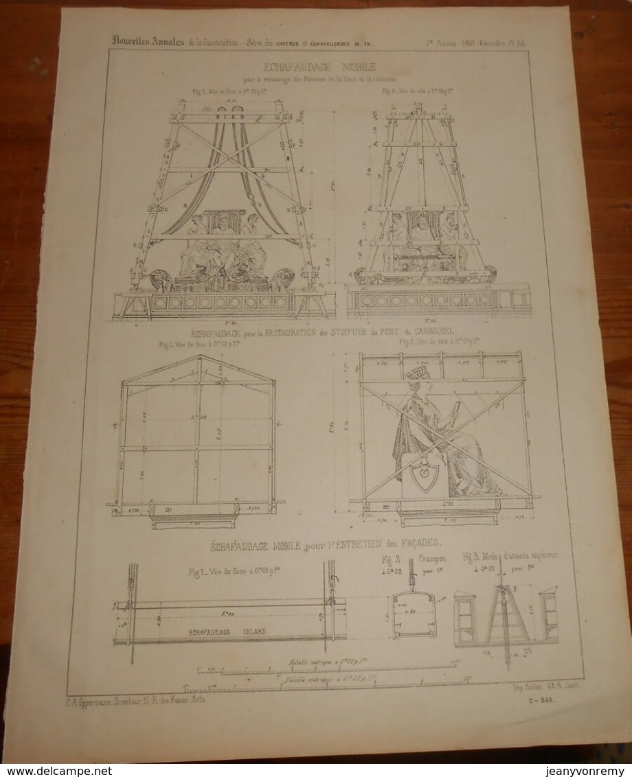 Plan D'un échafaudage Mobile Pour Le Remontage Des Fontaines De La Place De La Concorde. 1861 - Travaux Publics