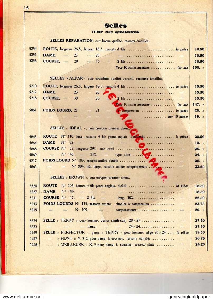 75- PARIS- RARE CATALOGUE J. LECOMTE & AUTOMOTION-TARIF N° 21-1935- VELO -TORPEDO-AVIATOR-VELO- VELOMOTEUR-MOTO-CELER-