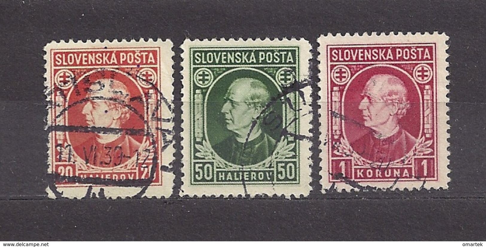 Slovakia Slowakei 1939 Gest ⊙ Mi 37, 39, 40 Sc 28, 30, 31 A.Hlinka. SLOVENSKA POSTA. C1 - Oblitérés