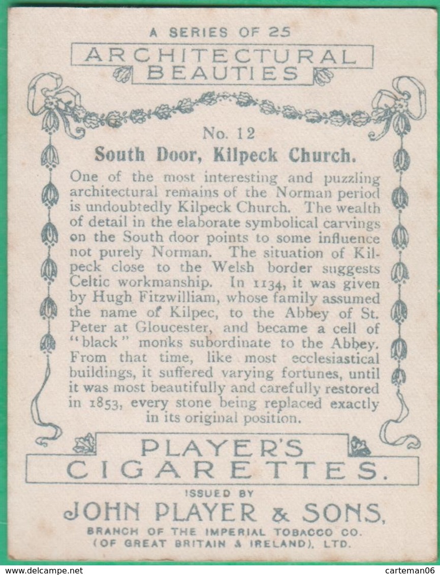 Chromo John Player & Sons, Player's Cigarettes, Architectural Beauties - South Door, Kilpeck Church N°12 - Player's