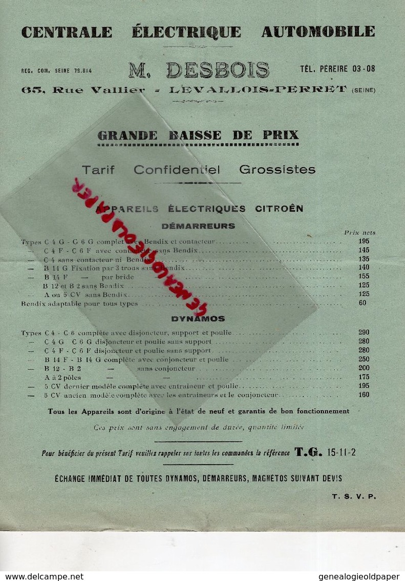 92- LEVALLOIS PERRET- CATALOGUE D.J.M. SECURITE ALLUMAGE- DESBOIS CONSTRUCTEUR- 65 RUE VALLIER- - Automobil