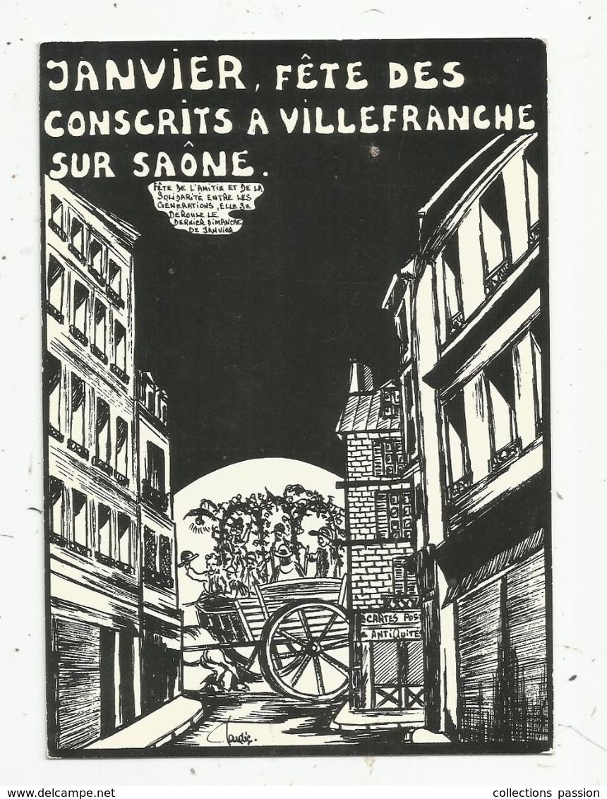 Cp , Illustrateur , Signée Jacques LARDIE , Janvier , Fête Des Conscrits à VILLEFRANCHE SUR SAONE - Lardie