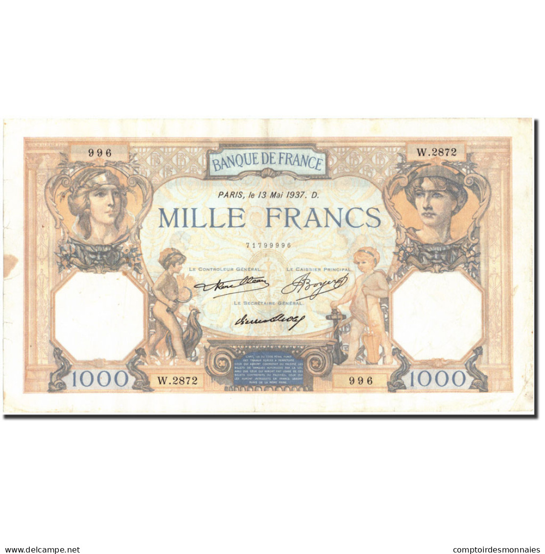 France, 1000 Francs, 1 000 F 1927-1940 ''Cérès Et Mercure'', 1937, 1937-05-13 - 1 000 F 1927-1940 ''Cérès Et Mercure''