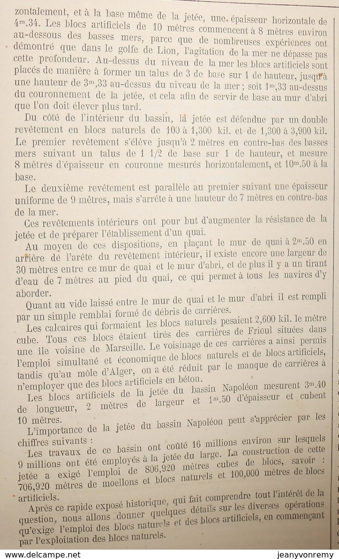 Plan de l'exploitation et fabrication des blocs naturels et artificiels. Ports et Jetées. 1866