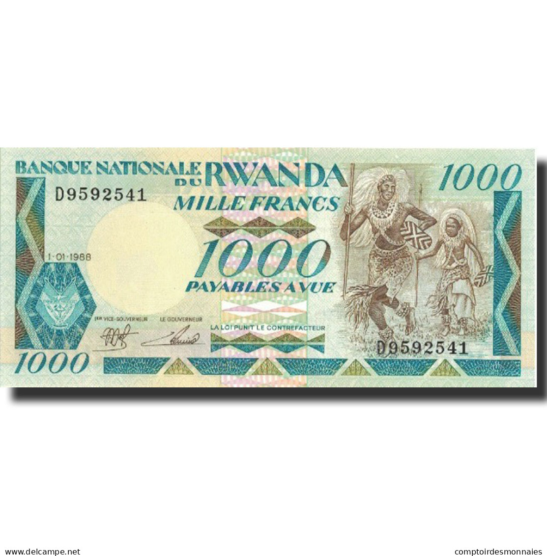 Billet, Rwanda, 1000 Francs, 1988, 1988-01-01, KM:21a, NEUF - Rwanda