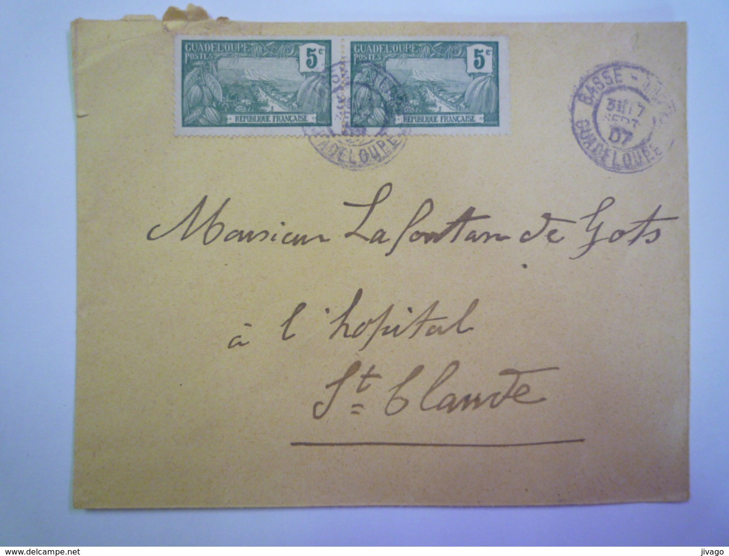 ENVELOPPE Au Départ De  BASSE-TERRE  à Destination De SAINT-CLAUDE   1907    - Lettres & Documents