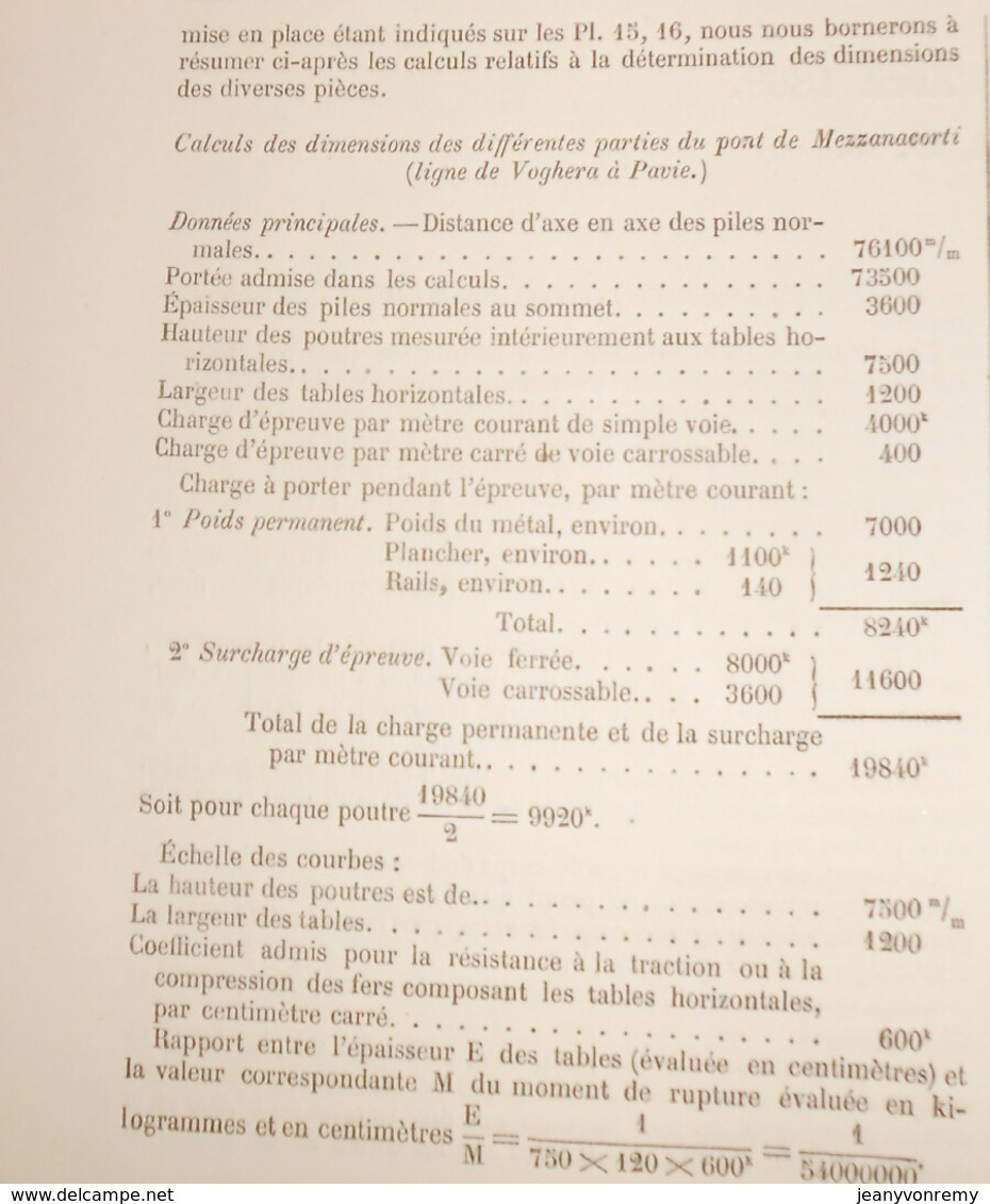 Plan Du Grand Pont De Mezzanacorti Sur Le Pô En Italie. Détails Des Caissons Et Appareils De Fondations. 1869 - Arbeitsbeschaffung
