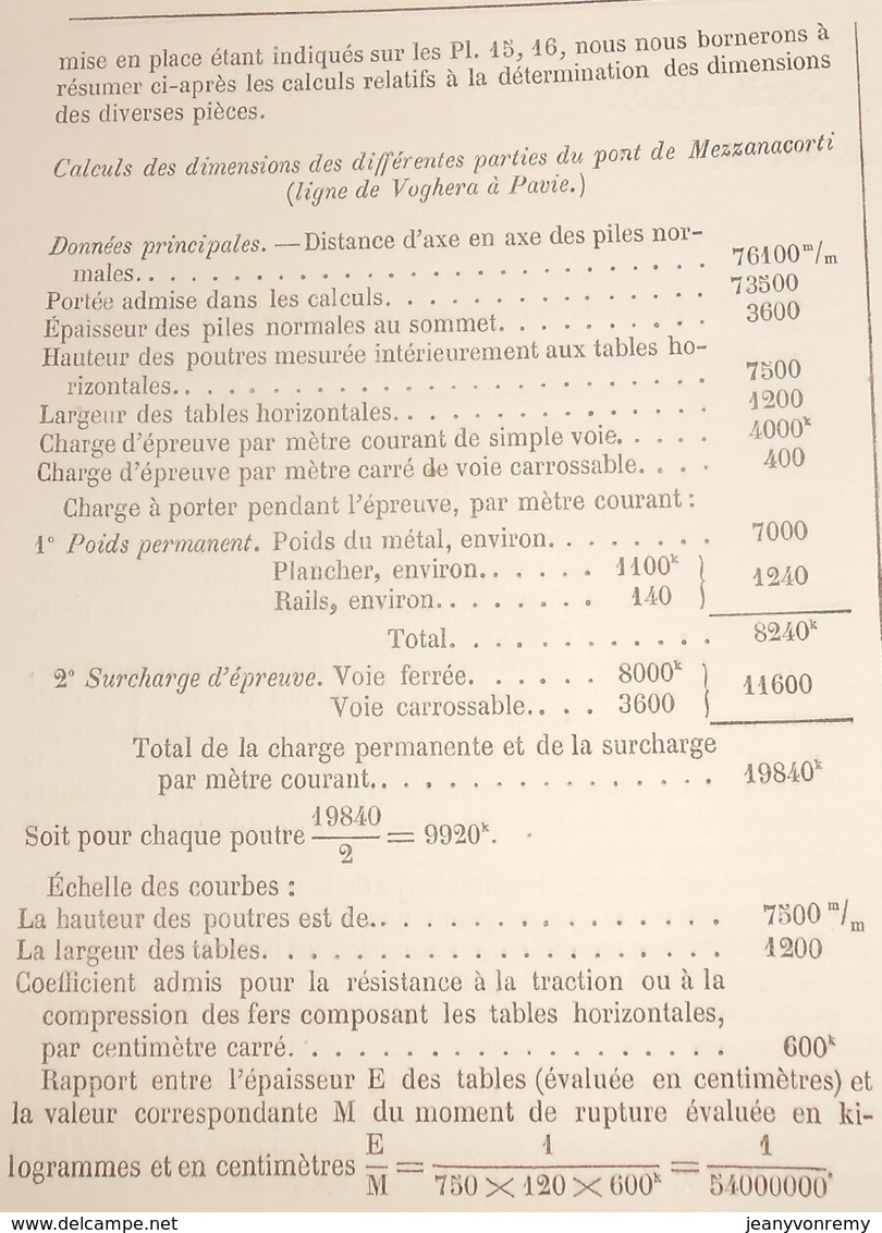 Plan Du Grand Pont De Mezzanacorti Sur Le Pô En Italie. Détails Des Caissons Et Appareils De Fondations. 1869 - Arbeitsbeschaffung