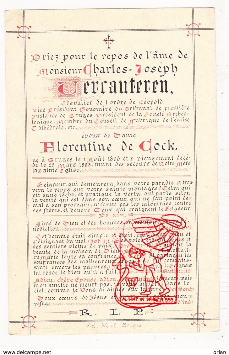 DP Rechtbank 1e Aanleg - Charles J. Vercauteren ° Brugge 1806 † 1883 X Florentine De Cock / Litho Petyt - Andachtsbilder