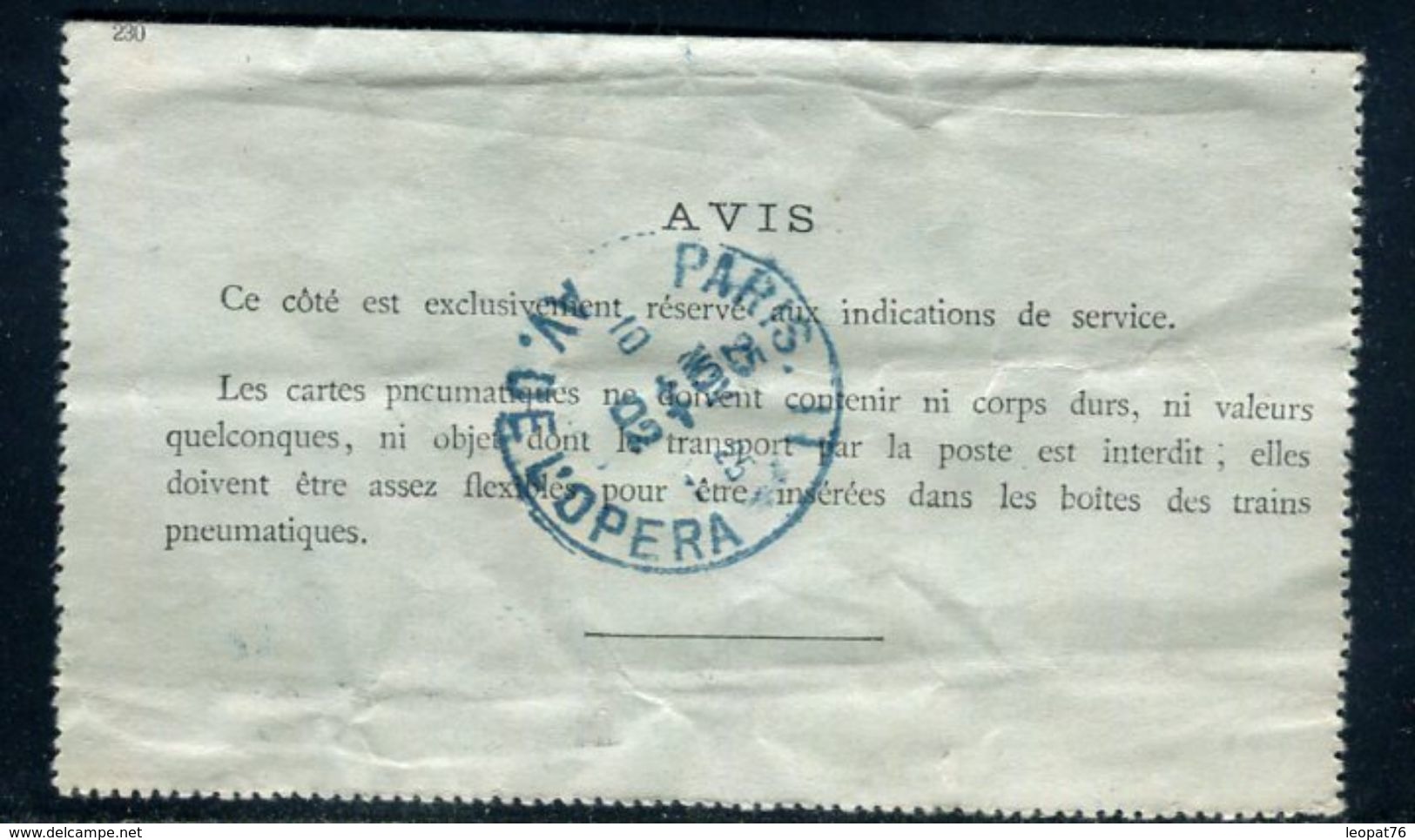 Carte Lettre Pneumatique Type Chaplain 50c Noir (date 230 ) Surchargé , De Paris En 1902 , Cad Arrivé En Bleu - Ref M30 - Pneumatic Post