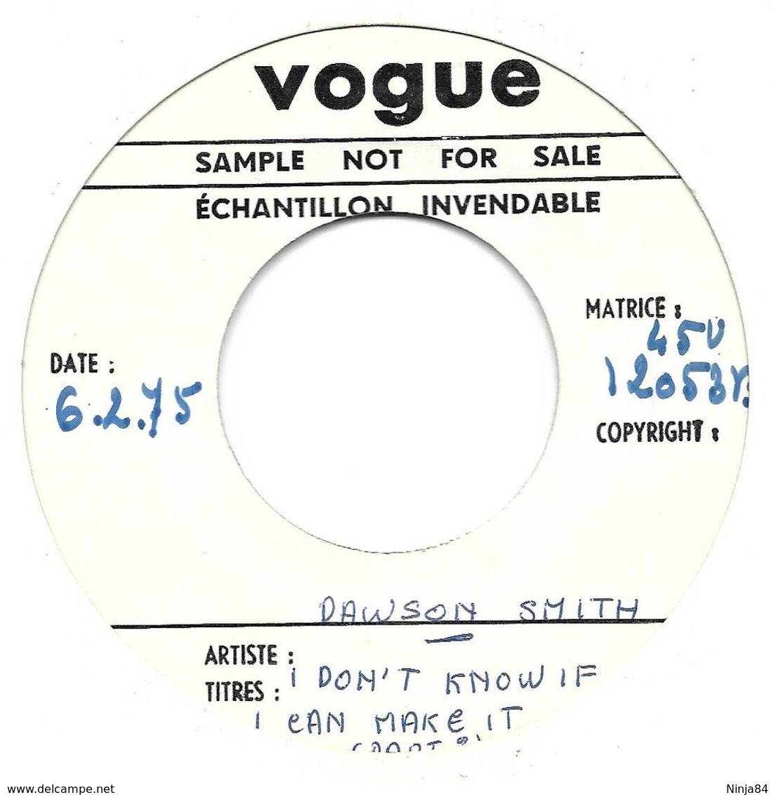 SP 45 RPM (7")  Dawson Smith  "  I Don't Know If I Can Make It (Part 2)  "  Promo - Collectors