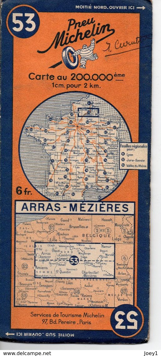 Carte Routière Michelin Numéro 53 Arras Mézières Année 1939 - Wegenkaarten