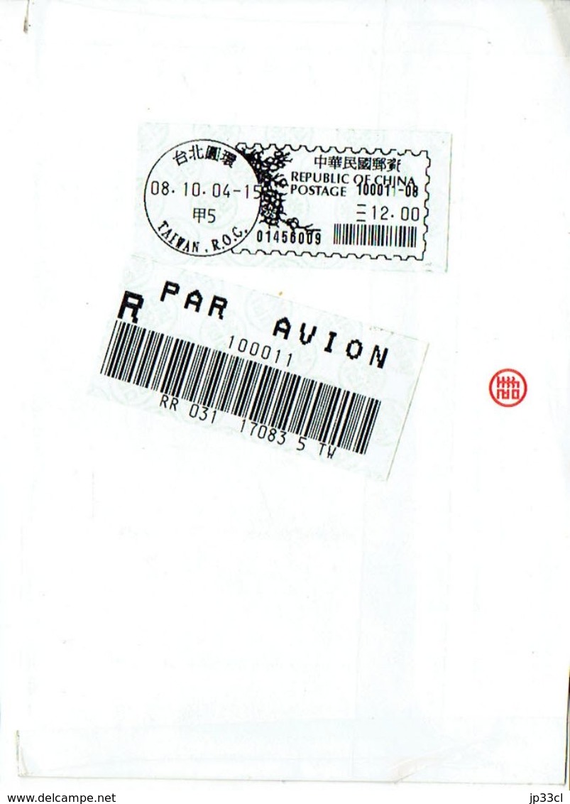 Lettre De Taipei, Taiwan Vers La Belgique (8/10/2004) - Briefe U. Dokumente