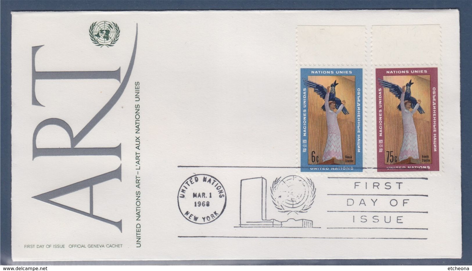 = L'Art Aux Nations Unies Enveloppe 1er Jour New-York 1.03.68 N°177 & 178 L'Humanité Cherchant La Liberté Et Le Bonheur - FDC